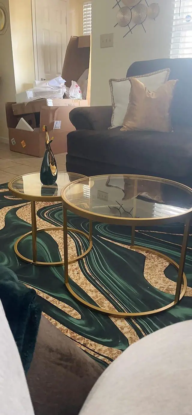 Alt view image 5 of 7 - Round Nesting Coffee Table Gold Set of 2 for Living Room, Modern Side Tables with Sturdy Metal Frame and Tempered Glass.Minimalist End Table,Cocktail Table for Dining Room,Home Decor