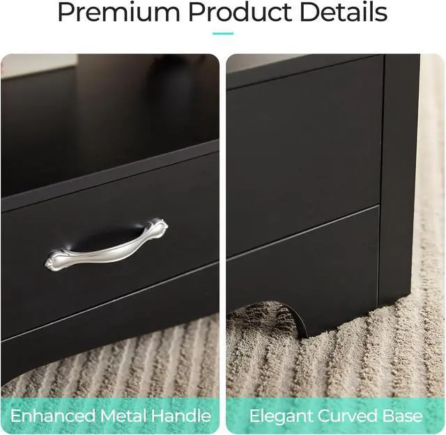 Alt view image 5 of 7 - LINSY HOME Farmhouse Coffee Table with Storage, Wood Coffee Table for Living Room, Open Display Area and Storage Drawers with Metal Handles, Chic Style with Curved Base, Black