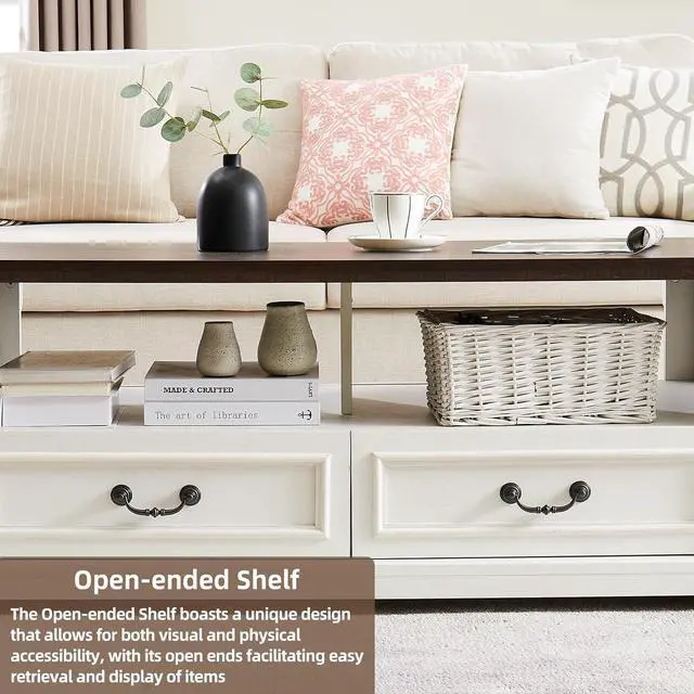 Alt view image 6 of 7 - 48'' Wood Coffee Table for Living Room, Farmhouse Coffee Table with Storage, Rustic Center Table for Living Room with 4 Drawers, Farmhouse & Industrial Cocktail Table for Home