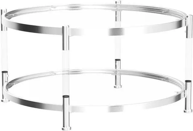 Alt view image 5 of 7 - Tempered Glass Round Coffee Table, 32.3" Modern Acrylic Legs Circle Coffee Table for Living Room