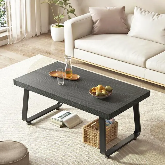 Main image of HSH Industrial Grey Coffee Table, Rustic Wood and Metal Living Room Table, Modern Minimalist Rectangle Oak Center Table, Farmhouse Cocktail Tea Table for Home Bedroom Kitchen, Dark Gray Oak, 39 Inch