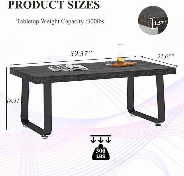 Alt view image 2 of 7 - HSH Industrial Grey Coffee Table, Rustic Wood and Metal Living Room Table, Modern Minimalist Rectangle Oak Center Table, Farmhouse Cocktail Tea Table for Home Bedroom Kitchen, Dark Gray Oak, 39 Inch