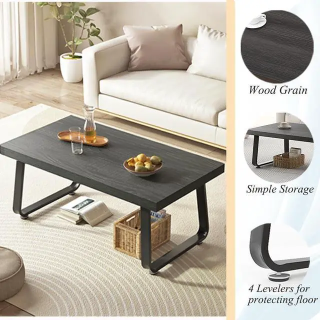 Alt view image 3 of 7 - HSH Industrial Grey Coffee Table, Rustic Wood and Metal Living Room Table, Modern Minimalist Rectangle Oak Center Table, Farmhouse Cocktail Tea Table for Home Bedroom Kitchen, Dark Gray Oak, 39 Inch