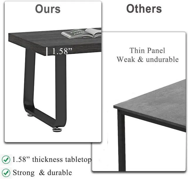 Alt view image 4 of 7 - HSH Industrial Grey Coffee Table, Rustic Wood and Metal Living Room Table, Modern Minimalist Rectangle Oak Center Table, Farmhouse Cocktail Tea Table for Home Bedroom Kitchen, Dark Gray Oak, 39 Inch
