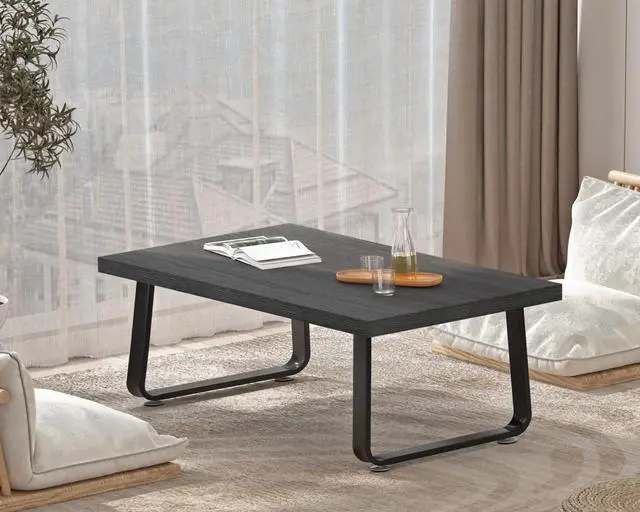 Alt view image 6 of 7 - HSH Industrial Grey Coffee Table, Rustic Wood and Metal Living Room Table, Modern Minimalist Rectangle Oak Center Table, Farmhouse Cocktail Tea Table for Home Bedroom Kitchen, Dark Gray Oak, 39 Inch
