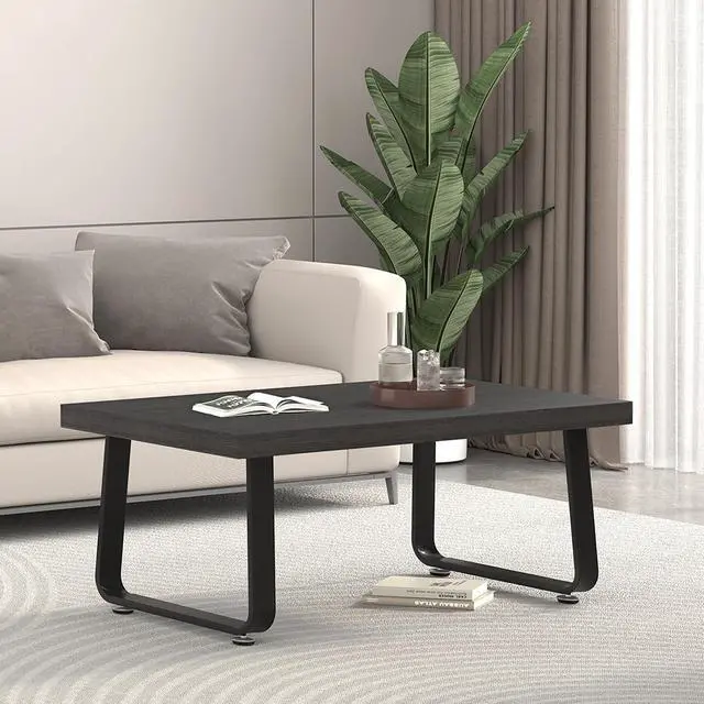 Alt view image 7 of 7 - HSH Industrial Grey Coffee Table, Rustic Wood and Metal Living Room Table, Modern Minimalist Rectangle Oak Center Table, Farmhouse Cocktail Tea Table for Home Bedroom Kitchen, Dark Gray Oak, 39 Inch