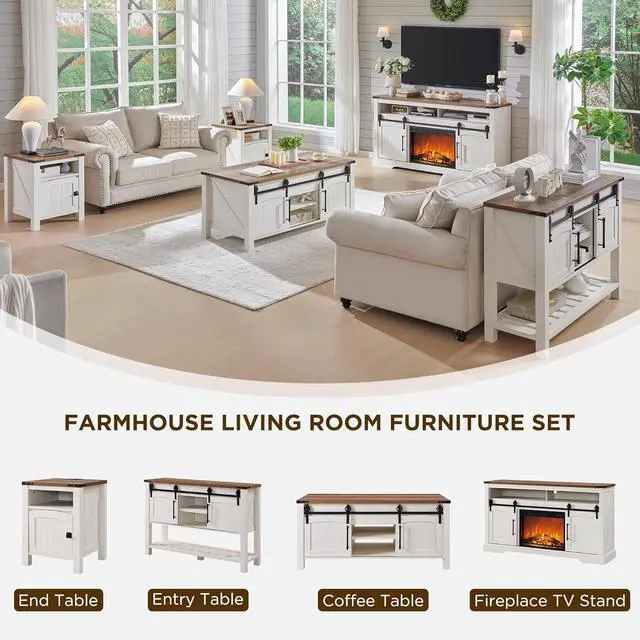 Alt view image 6 of 6 - OKD Farmhouse Nightstand with Charging Station, 18" Rustic End Table with Adjustable Storage Shelf, Wood Rustic Wood Sofa Side Table for Bedroom