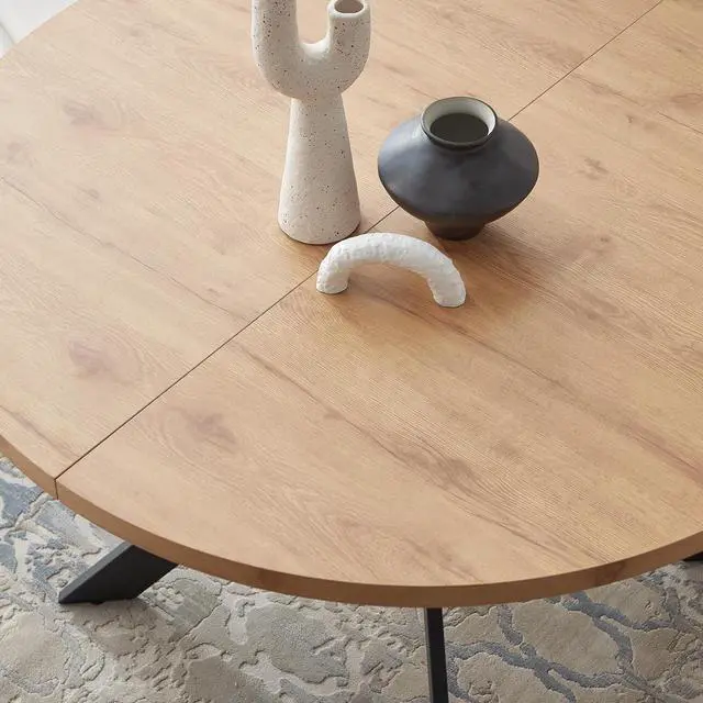Alt view image 6 of 6 - 46.4" Round Dining Table Set, Mid Century Modern Round Dining Table for 4-6 Person, w/Steel Legs, Coffee Table for Kitchen Dining Room, Office, Save Space (1 Table with 4 Brown Chairs)