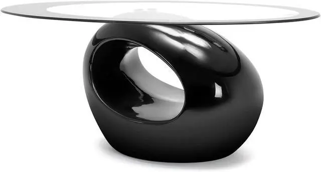 Main image of COSVALVE Oval Glass Coffee Table with High Gloss Hollow Base & Tempered Glass Top, Side Table for Living Room, Sitting Room, Black Unique Coffee Table