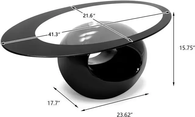 Alt view image 3 of 7 - COSVALVE Oval Glass Coffee Table with High Gloss Hollow Base & Tempered Glass Top, Side Table for Living Room, Sitting Room, Black Unique Coffee Table
