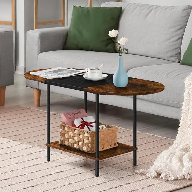 Main image of ETELI Small Round Coffee Tables for Small Space Farmhouse Oval Coffee Table with 2-Tier Storage Shelf Circle Center Tea Table for Living