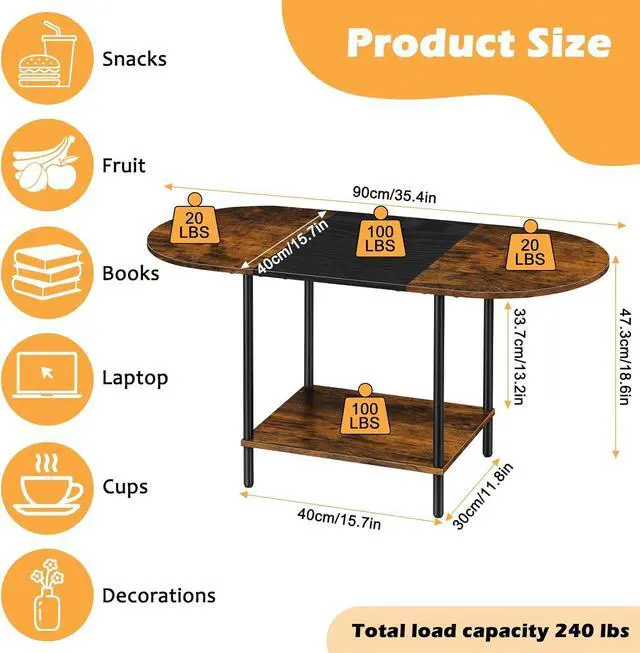 Alt view image 2 of 7 - ETELI Small Round Coffee Tables for Small Space Farmhouse Oval Coffee Table with 2-Tier Storage Shelf Circle Center Tea Table for Living