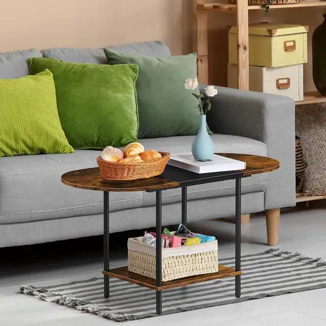 Alt view image 6 of 7 - ETELI Small Round Coffee Tables for Small Space Farmhouse Oval Coffee Table with 2-Tier Storage Shelf Circle Center Tea Table for Living