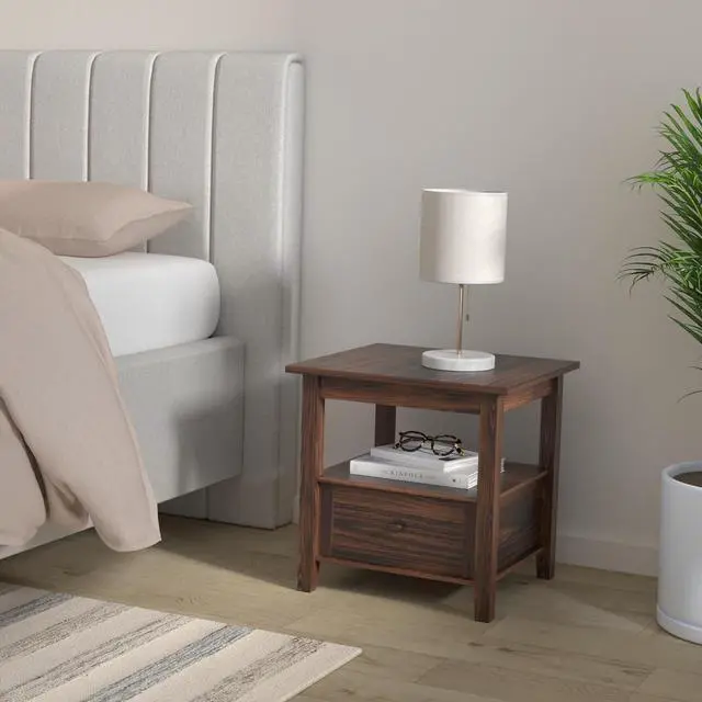 Alt view image 2 of 7 - SIMPLIHOME Warm Shaker SOLID WOOD 20 inch Wide Rectangle Rustic End Table in Distressed Charcoal Brown with Storage, 1 Drawer, 1 Shelf, for the Living Room and Bedroom