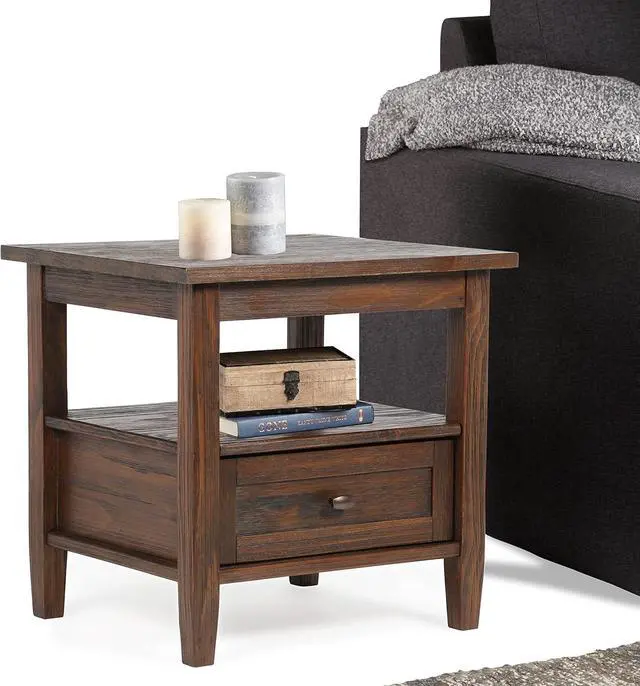 Alt view image 4 of 7 - SIMPLIHOME Warm Shaker SOLID WOOD 20 inch Wide Rectangle Rustic End Table in Distressed Charcoal Brown with Storage, 1 Drawer, 1 Shelf, for the Living Room and Bedroom
