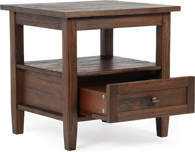 Alt view image 5 of 7 - SIMPLIHOME Warm Shaker SOLID WOOD 20 inch Wide Rectangle Rustic End Table in Distressed Charcoal Brown with Storage, 1 Drawer, 1 Shelf, for the Living Room and Bedroom