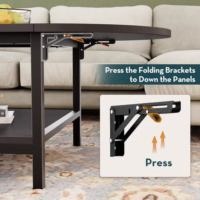 Alt view image 4 of 7 - SAYGOER Black Coffee Table Modern Extended Coffee Tables with Storage for Living Room 2-Tier Unique Center Table with Two Foldable Panel for Any Large or Small Space, All Black