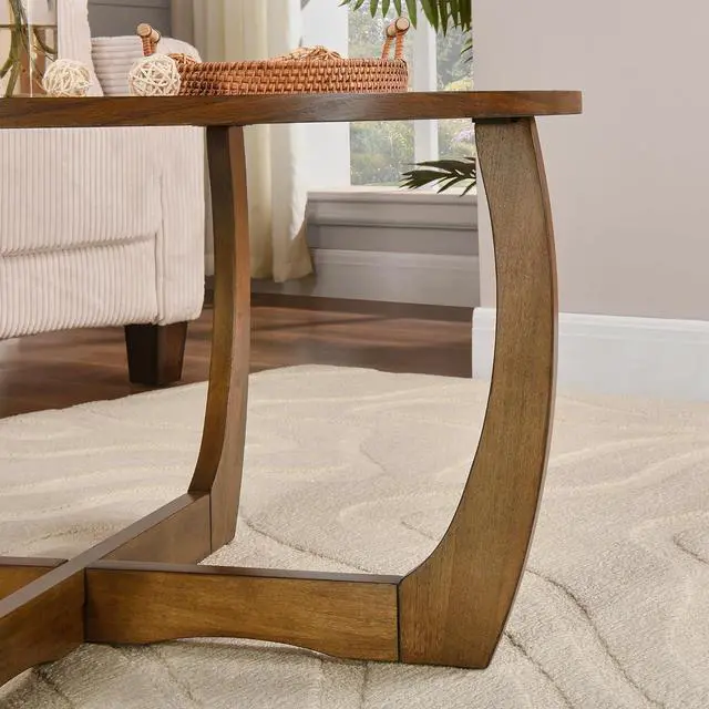 Alt view image 5 of 6 - LEEMTORIG Round Wood Coffee Table, Mid Century Modern Round Walnut Coffee Table for Living Room, 33.5" Dia. Circle Drum Coffee Table with Cross Legs, Easy Assembly, Brown Walnut KFZ-3223