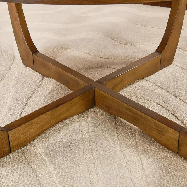 Alt view image 6 of 6 - LEEMTORIG Round Wood Coffee Table, Mid Century Modern Round Walnut Coffee Table for Living Room, 33.5" Dia. Circle Drum Coffee Table with Cross Legs, Easy Assembly, Brown Walnut KFZ-3223