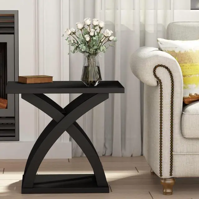 Alt view image 4 of 7 - ChooChoo End Side Table, Modern End Table with Storage Shelf, X-Design Side Table Living Room (Black)