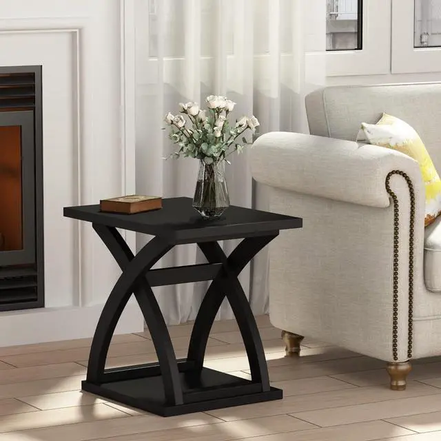Alt view image 2 of 7 - ChooChoo End Side Table, Modern End Table with Storage Shelf, X-Design Side Table Living Room (Black)