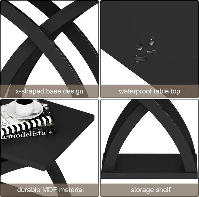Alt view image 5 of 7 - ChooChoo End Side Table, Modern End Table with Storage Shelf, X-Design Side Table Living Room (Black)