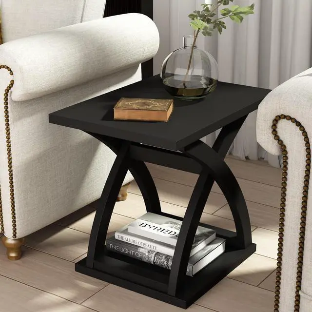 Alt view image 6 of 7 - ChooChoo End Side Table, Modern End Table with Storage Shelf, X-Design Side Table Living Room (Black)