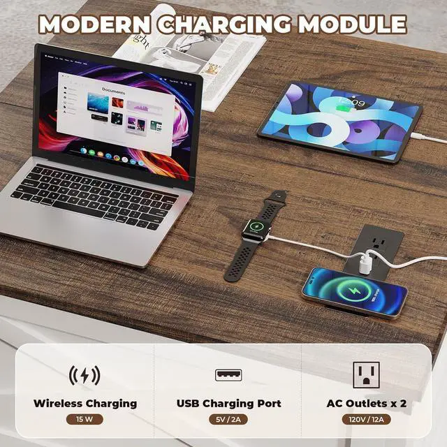 Alt view image 3 of 7 - Lift Top Coffee Table with Storage, Square Coffee Table for Living Room with Wireless Charging, Farmhouse Coffee Table with Large Hidden Storage, White, 31.5"