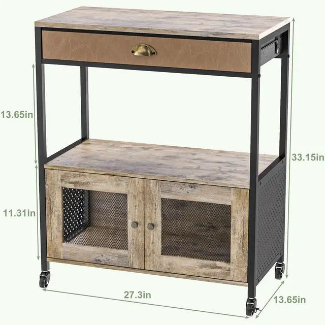 Alt view image 2 of 7 - X-cosrack Large Coffee Bar Cabinet3 Tiers Kitchen Coffee Cart with Drawer for The Home, Movable Farmhouse Coffee Station Table on Wheels for Living Room, Entryway, Dining Room, Kitchen