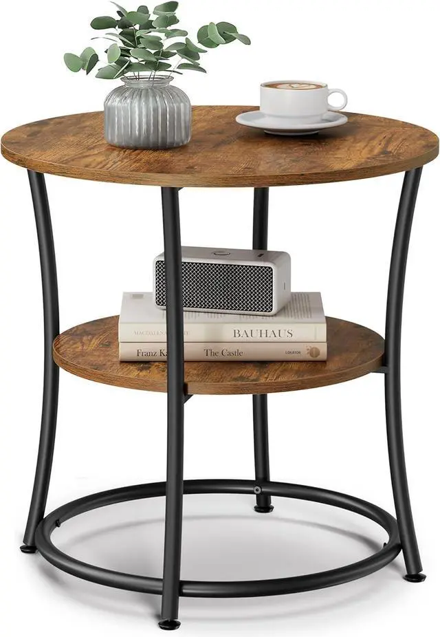 Main image of VASAGLE Side Table, 2-Tier Round End Table, Nightstand with Steel Frame for Small Spaces, Living Room, Bedroom, Rustic Brown and Ink Black