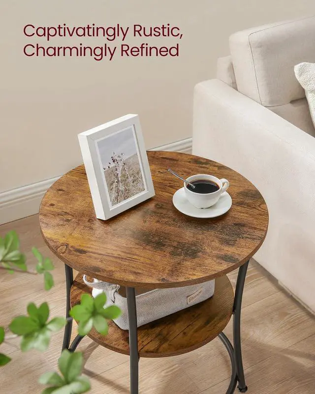 Alt view image 4 of 6 - VASAGLE Side Table, 2-Tier Round End Table, Nightstand with Steel Frame for Small Spaces, Living Room, Bedroom, Rustic Brown and Ink Black
