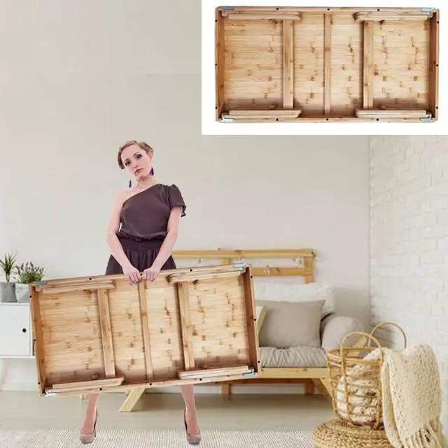 Alt view image 6 of 7 - Bamboo Coffee Table Foldable,Low Floor Table Dining Table Collapsible Oriental Folding Table for Living Room Small Spaces Picnic Table Ground Portable Table,Floor Desk for Adults,33.5x17.7in