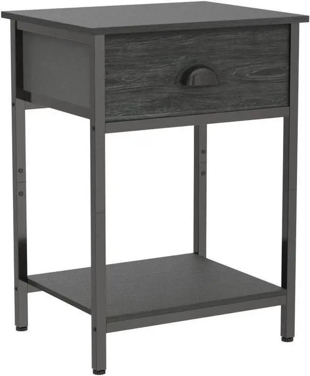 Alt view image 5 of 7 - Furologee Nightstands Set of 2, Industrial End Table with Fabric Drawer&Storage Shelf, Small Bedside Table Organizer for Small Space for Living Room, Tall 23.6" Night Stand for Bedroom, Black Oak