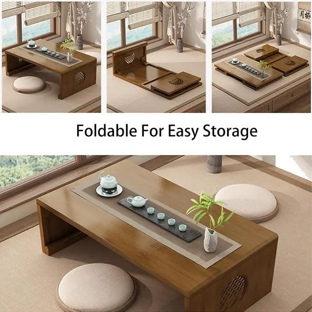 Alt view image 4 of 5 - Folding Coffee Table Foldable Japanese Floor Table Low Table for Living Room,Dining Room,Tea,Tatami,Home Decoration (39.37 * 19.68 * 12.2 INCH)