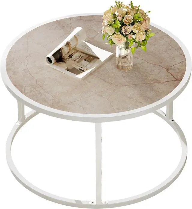 Main image of SAYGOER Small Round Coffee Table, Marble Coffee Tables for Living Room, White Modern Center Table for Small Space Home Office Gardern, 27.6 × 27.6 × 17.7inch, White Faux Marble