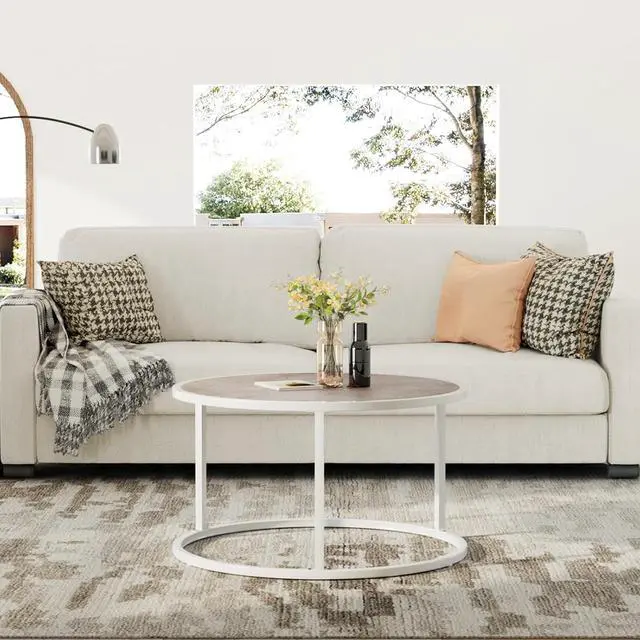 Alt view image 2 of 7 - SAYGOER Small Round Coffee Table, Marble Coffee Tables for Living Room, White Modern Center Table for Small Space Home Office Gardern, 27.6 × 27.6 × 17.7inch, White Faux Marble