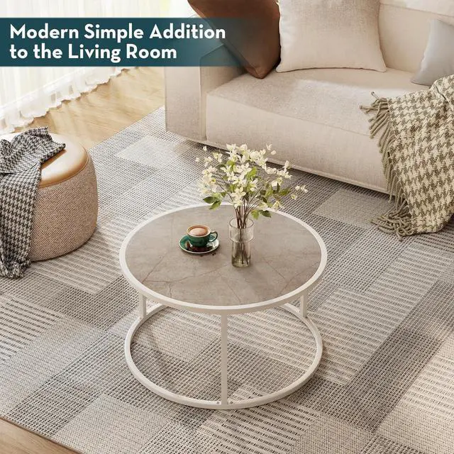 Alt view image 5 of 7 - SAYGOER Small Round Coffee Table, Marble Coffee Tables for Living Room, White Modern Center Table for Small Space Home Office Gardern, 27.6 × 27.6 × 17.7inch, White Faux Marble