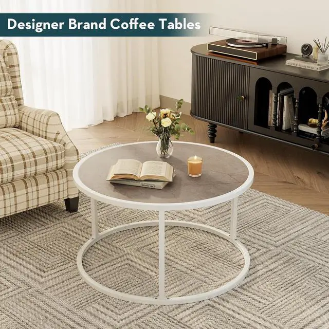 Alt view image 7 of 7 - SAYGOER Small Round Coffee Table, Marble Coffee Tables for Living Room, White Modern Center Table for Small Space Home Office Gardern, 27.6 × 27.6 × 17.7inch, White Faux Marble