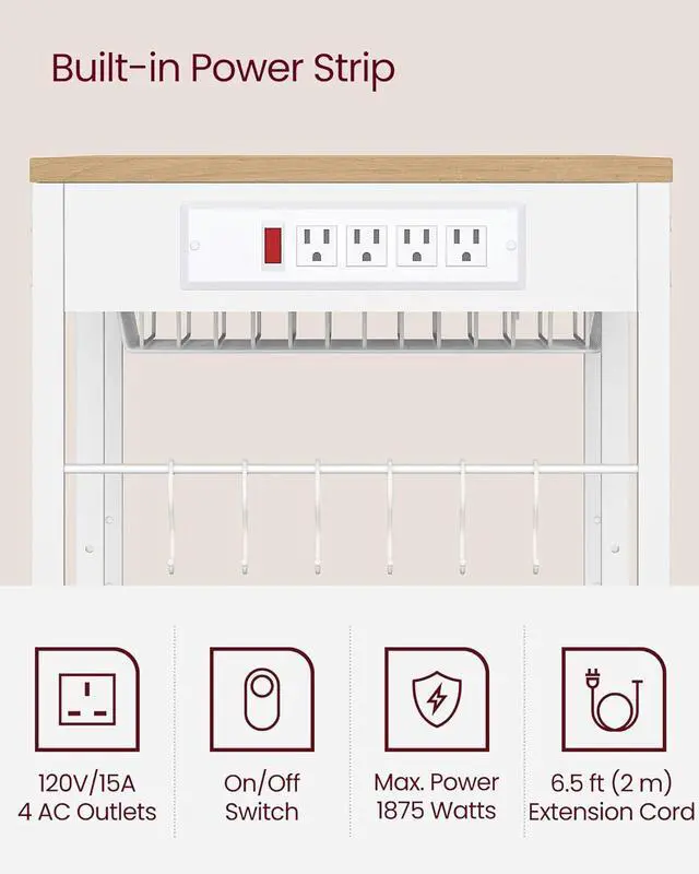 Alt view image 7 of 7 - VASAGLE Baker's Rack, Coffee Bar Stand with Charging Station, Storage Shelves, Pull-Out Wire Basket, Table for Microwave, Kitchen, Oak Beige UKKS036Y09, 15.7 x 35.4 x 35.6 Inches