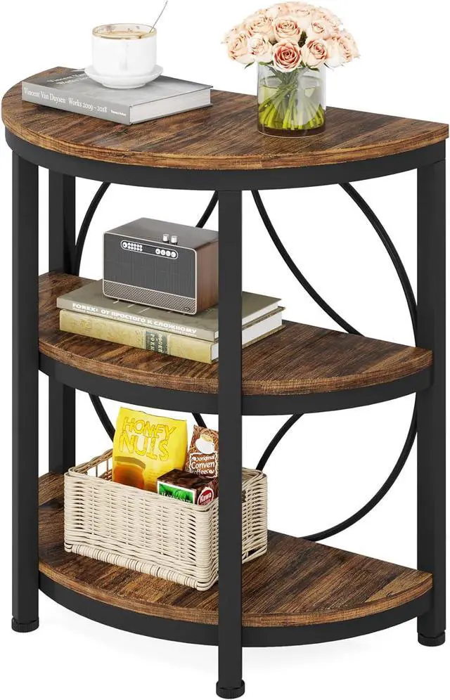 Main image of LITTLE TREE Half Round End Table, 3-Tier Narrow Side Table with Metal Frame, Half Circle Table, Half Moon Small Coffee Accent Table Bedside Table for Living Room, Bedroom
