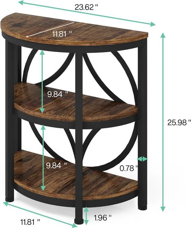 Alt view image 3 of 7 - LITTLE TREE Half Round End Table, 3-Tier Narrow Side Table with Metal Frame, Half Circle Table, Half Moon Small Coffee Accent Table Bedside Table for Living Room, Bedroom