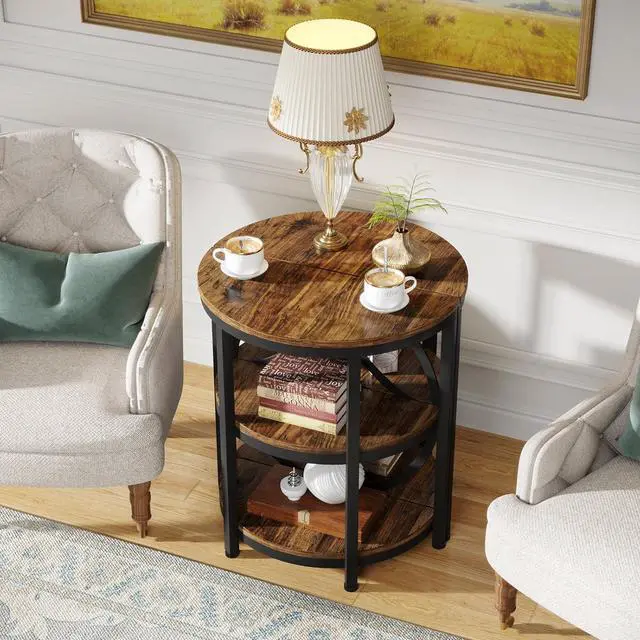 Alt view image 6 of 7 - LITTLE TREE Half Round End Table, 3-Tier Narrow Side Table with Metal Frame, Half Circle Table, Half Moon Small Coffee Accent Table Bedside Table for Living Room, Bedroom
