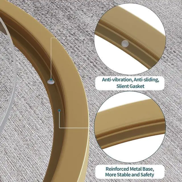 Alt view image 4 of 7 - SAYGOER Small Glass Coffee Table Round Gold Coffee Table for Small Space Modern Simple Center Table with Gold Frame for Living Room Home Office, Easy Assembly