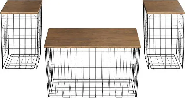 Alt view image 5 of 7 - Set of 3 Living Room Tables - Metal Basket Storage with Removable Lids - 2 Small Side and 1 Large Accent Table by Lavish Home (Brown/Black)