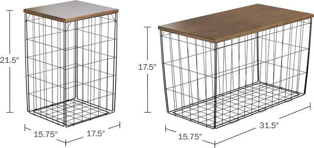 Alt view image 4 of 7 - Set of 3 Living Room Tables - Metal Basket Storage with Removable Lids - 2 Small Side and 1 Large Accent Table by Lavish Home (Brown/Black)