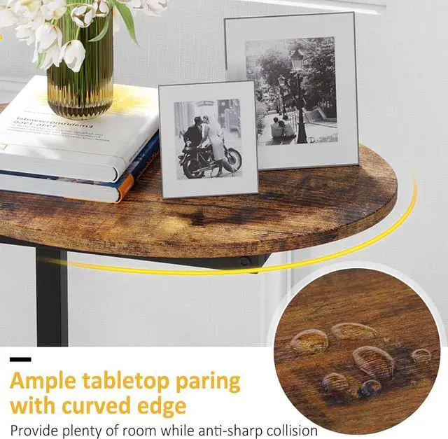 Alt view image 4 of 5 - Hosfais Side Table Small End Table, C-Shaped Wood Sofa Table with Metal Frame for Living Room, Bedroom, Small Spaces (Rustic Brown)