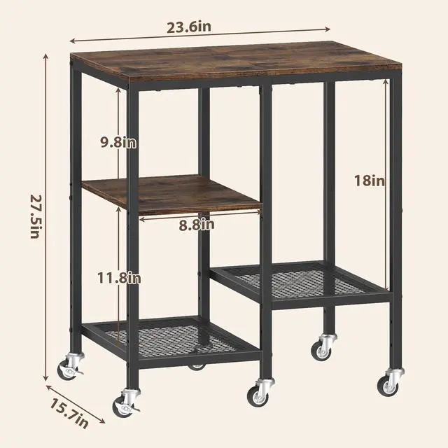 Alt view image 2 of 7 - Kitchen Microwave Cart,Microwave Stand with Wheels,Coffee Bar Table Station,4-Tier Rolling Baker's Rack,Small Appliance Storage Shelf,Utility Side Table for Kitchen,Living Room (Rustic Brown)