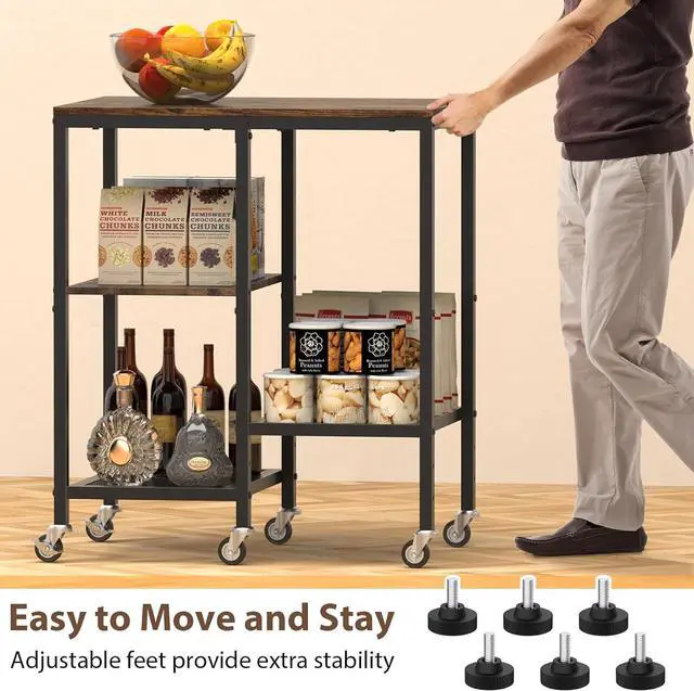 Alt view image 6 of 7 - Kitchen Microwave Cart,Microwave Stand with Wheels,Coffee Bar Table Station,4-Tier Rolling Baker's Rack,Small Appliance Storage Shelf,Utility Side Table for Kitchen,Living Room (Rustic Brown)
