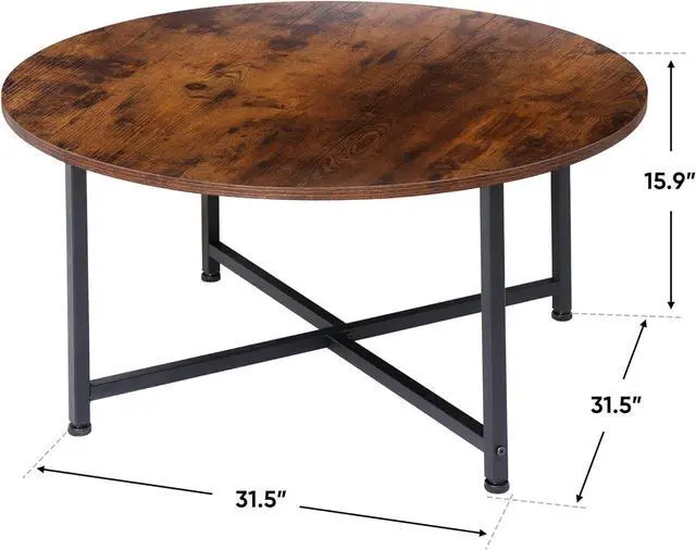 Alt view image 3 of 7 - SUPER DEAL Round Coffee Tables w/ 32 Inch Rustic Wooden Surface Top and Sturdy Metal Legs Industrial Cocktail Table for Living Room, Rustic Brown