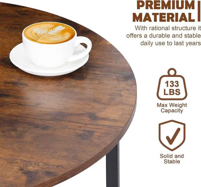 Alt view image 4 of 7 - SUPER DEAL Round Coffee Tables w/ 32 Inch Rustic Wooden Surface Top and Sturdy Metal Legs Industrial Cocktail Table for Living Room, Rustic Brown